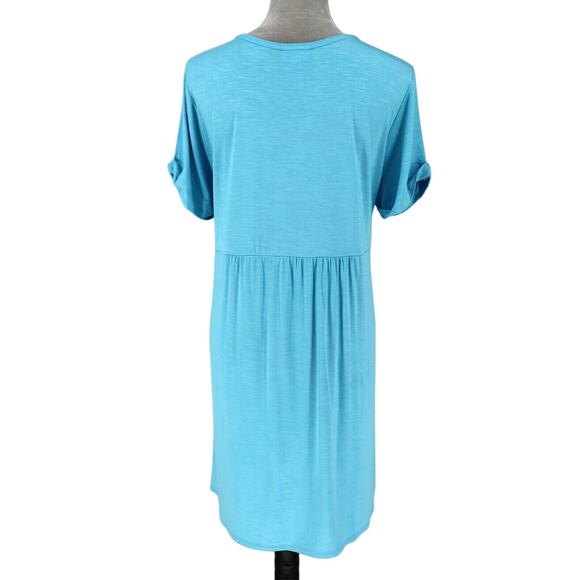 J Jill Dress Petites LP PL Blue Stretch Knit T-shirt Pockets Scoop Neck Casual - Picture 2 of 12